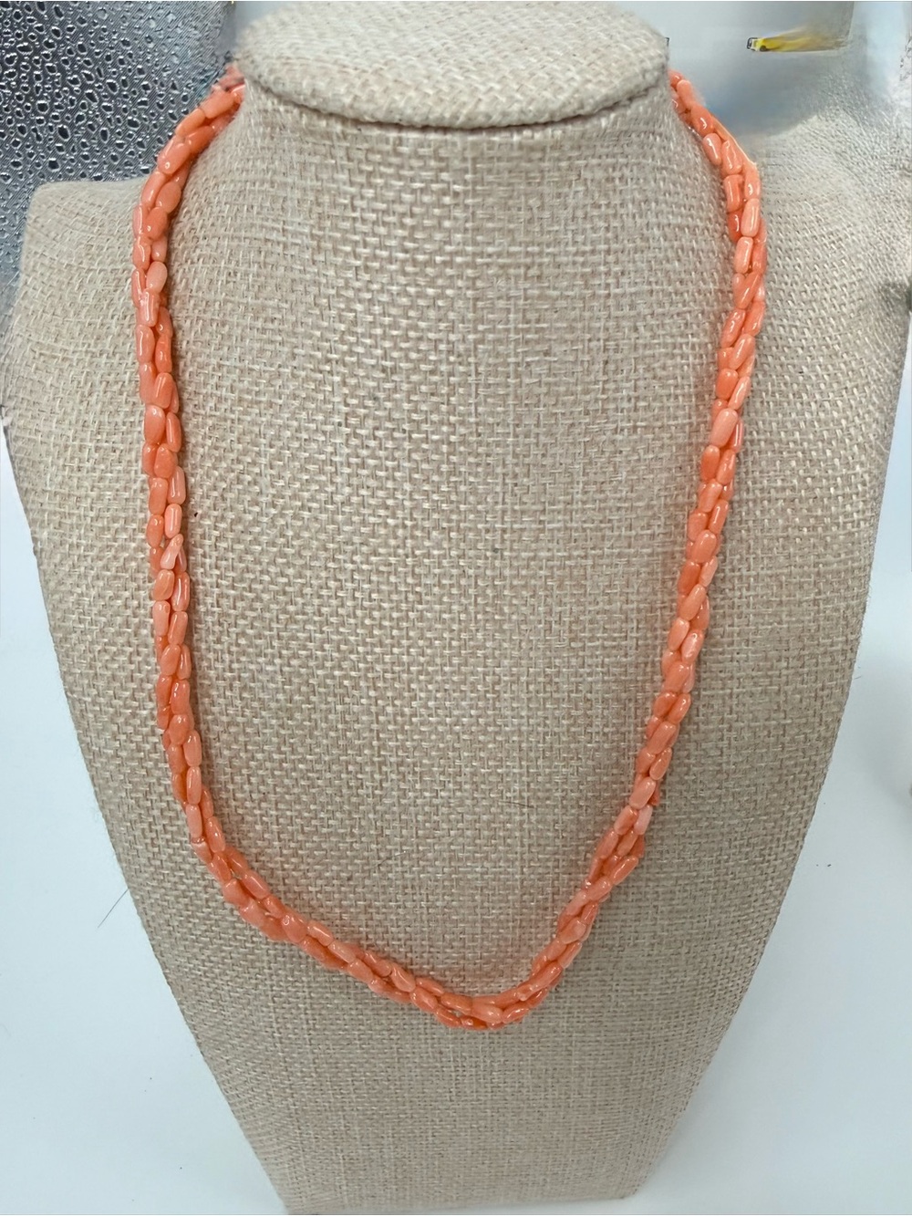 coral vintage perfectly polished triple strand necklace